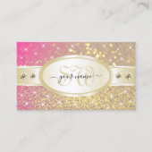 ラグジュアリー金ゴールドピンクパープルグリッターダイヤモンドモノグラム 名刺 (正面)