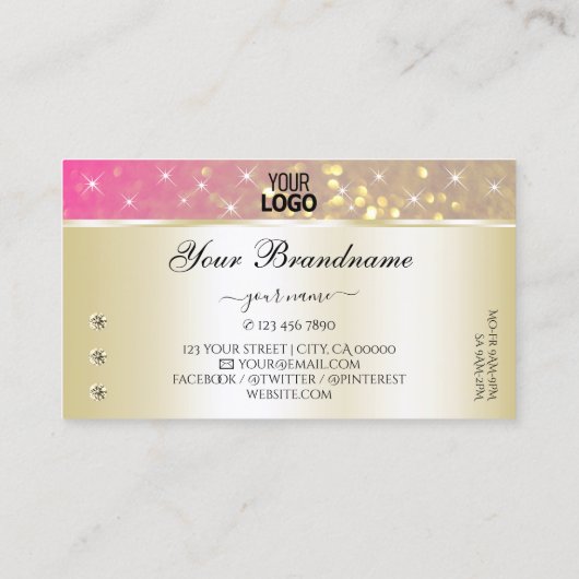 ラグジュアリー金ゴールドピンクパープルグリッターダイヤモンド追加ロゴ 名刺 (裏面)