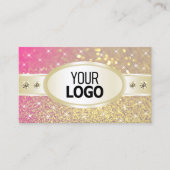 ラグジュアリー金ゴールドピンクパープルグリッターダイヤモンド追加ロゴ 名刺 (正面)