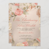 ラグジュアリー金ゴールドピーチクリームフローラ《キリスト教》洗礼式や命名式 招待状 (正面/裏面)