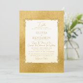 ラグジュアリー金ゴールドフレームフローラル&ゴールデン結婚テクスチャ 招待状 (スタンド正面)