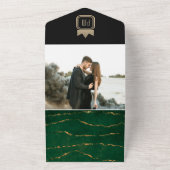 ラグジュアリー金ゴールドブラックエメラルドグリーンモノグラム結婚ズ オールインワン招待状 (外側)