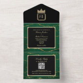 ラグジュアリー金ゴールドブラックエメラルドグリーンモノグラム結婚ズ オールインワン招待状 (内側)