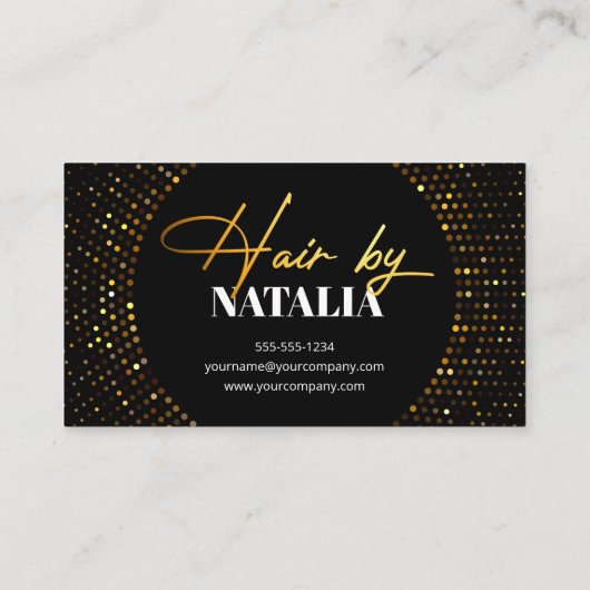 ラグジュアリー金ゴールドブラックスパークルヘアスタイリストサロン 紹介カード (裏面)