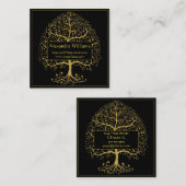 ラグジュアリー金ゴールドブラックツリーオブライフパーソナライズされた スクエア名刺 (正面/裏面)