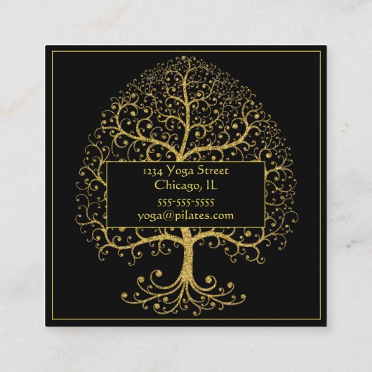 ラグジュアリー金ゴールドブラックツリーオブライフパーソナライズされた スクエア名刺 (裏面)