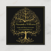 ラグジュアリー金ゴールドブラックツリーオブライフパーソナライズされた スクエア名刺 (正面)