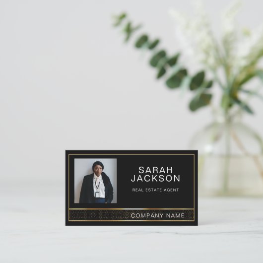 ラグジュアリー金ゴールドブラック実在プロフェッショナルエステートエージェント 名刺 (スタンド正面)