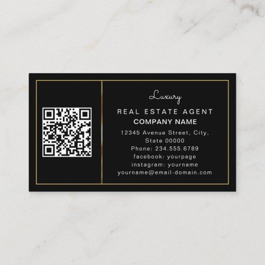 ラグジュアリー金ゴールドブラック実在プロフェッショナルエステートエージェント 名刺 (裏面)