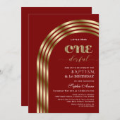 ラグジュアリー金ゴールドブルガンディガールファースト誕生日&バプテスマ 招待状 (正面/裏面)