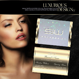 ラグジュアリー金ゴールドブルーパールグリッターと3Dイニシャル 名刺