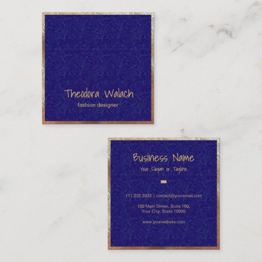 ラグジュアリー金ゴールドブルーフローラプロフェッショナル スクエア名刺 (正面/裏面)