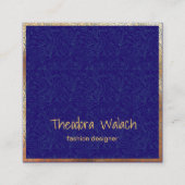 ラグジュアリー金ゴールドブルーフローラプロフェッショナル スクエア名刺 (正面)