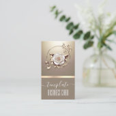 ラグジュアリー金ゴールドベージュフローラ書道かわいらしリース 名刺 (スタンド正面)