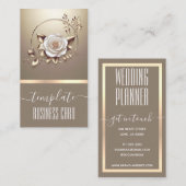 ラグジュアリー金ゴールドベージュフローラ書道かわいらしリース 名刺 (正面/裏面)