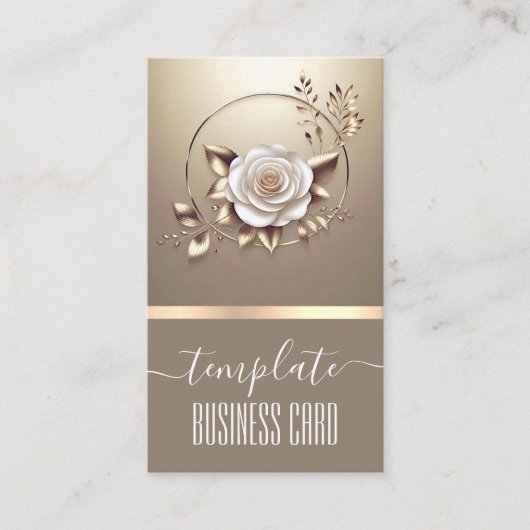 ラグジュアリー金ゴールドベージュフローラ書道かわいらしリース 名刺 (正面)