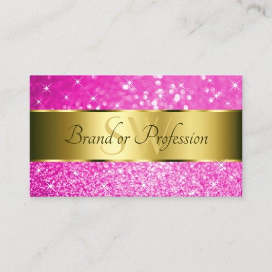 ラグジュアリー金ゴールドホットピンクグリッタースターイニシャル 名刺 (正面)