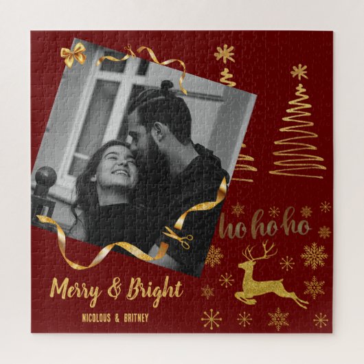 ラグジュアリー金ゴールドホリデーギフトカワイファミリータイポグラフィ ジグソーパズル (縦)