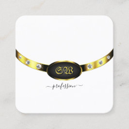 ラグジュアリー金ゴールドホワイトとブラックモノグラムとダイヤモンド スクエア名刺