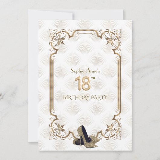 ラグジュアリー金ゴールドホワイトアールデコ18th誕生日 招待状 (裏面)