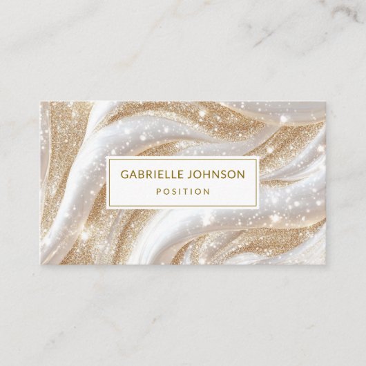 ラグジュアリー金ゴールドホワイトグリッターマーブル名刺 名刺 (正面)