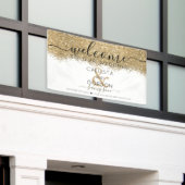 ラグジュアリー金ゴールドホワイトグリッター結婚紙吹雪の歓迎 横断幕 (ビルの外側)