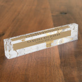 ラグジュアリー金ゴールドホワイトグレイエレガント公証人 デスクネームプレート (側面)