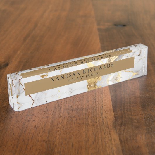 ラグジュアリー金ゴールドホワイトグレイエレガント公証人 デスクネームプレート (側面)