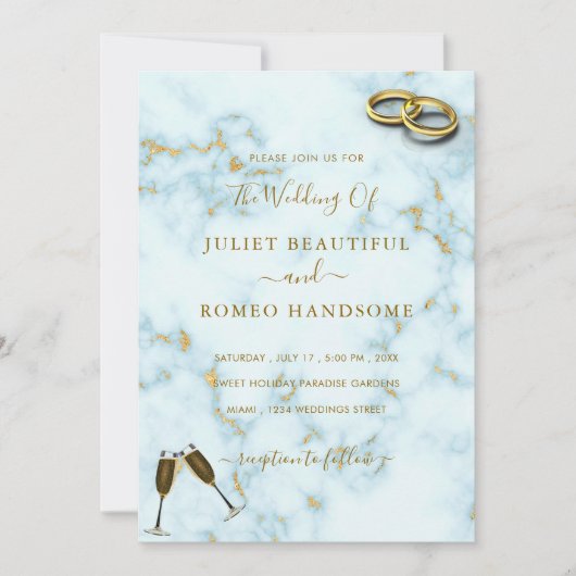 ラグジュアリー金ゴールドホワイトマーブルリングや輪結婚式招待状 (正面)