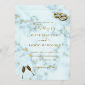 ラグジュアリー金ゴールドホワイトマーブルリングや輪結婚式招待状 (正面/裏面)