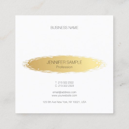 ラグジュアリー金ゴールドホワモダンイエレガントトシンプルプレーン スクエア名刺 (裏面)