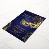 ラグジュアリー金ゴールドマスカレードキンセアニラマスクデザイン 箔招待状 (回転した状態)