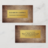 ラグジュアリー金ゴールドメタルプレート |ブラウンレザー 名刺 (正面/裏面)