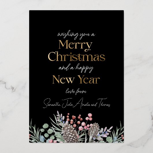 ラグジュアリー金ゴールドメリークリスマス&リース 箔シーズンカード (裏面)