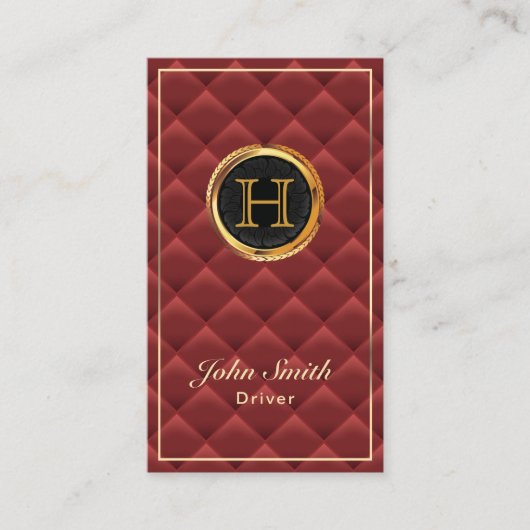 ラグジュアリー金ゴールドモノグラムレッドキルテッドモダンドライバー 名刺 (正面)
