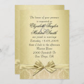 ラグジュアリー金ゴールドリボンダマスウェディング招待状 招待状 (正面/裏面)