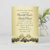 ラグジュアリー金ゴールドリボンブラックレースウェディング招待 招待状 (スタンド正面)