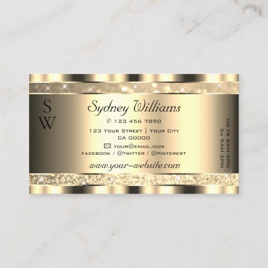 ラグジュアリー金ゴールドルミナンスグリッタースターズモノグラムゴールデン 名刺 (裏面)