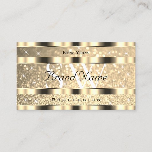 ラグジュアリー金ゴールドルミナンスグリッタースターズモノグラムゴールデン 名刺 (正面)