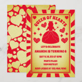 ラグジュアリー金ゴールドレッドクイーンオブハート誕生日 招待状 (正面/裏面)