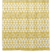 ラグジュアリー金ゴールドレースオンホワイトシャワーカーテン シャワーカーテン (正面)