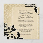 ラグジュアリー金ゴールドロマンティックダマスシャワー招待状 招待状 (正面/裏面)