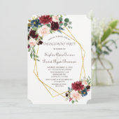 ラグジュアリー金ゴールド幾何学的ブルゴーニュフローラ婚約 招待状 (スタンド正面)