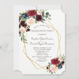 ラグジュアリー金ゴールド幾何学的ブルゴーニュフローラ婚約 招待状