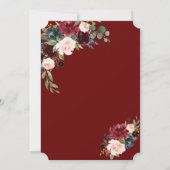 ラグジュアリー金ゴールド幾何学的ブルゴーニュフローラ婚約 招待状 (裏面)