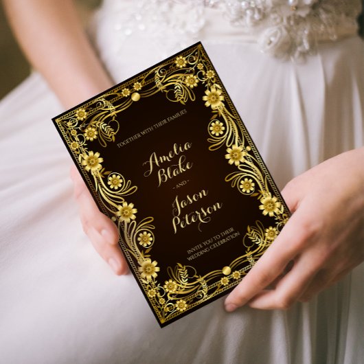 ラグジュアリー金ゴールド結婚フレーム 招待状