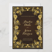 ラグジュアリー金ゴールド結婚フレーム 招待状 (正面)