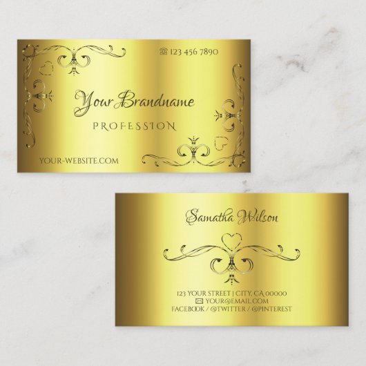 ラグジュアリー金ゴールド華美デコーデ縁どィカルコーナー 名刺 (正面/裏面)