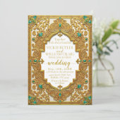 ラグジュアリー金ゴールド&エメラルド結婚式招待状 招待状 (スタンド正面)
