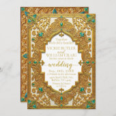 ラグジュアリー金ゴールド&エメラルド結婚式招待状 招待状 (正面/裏面)
